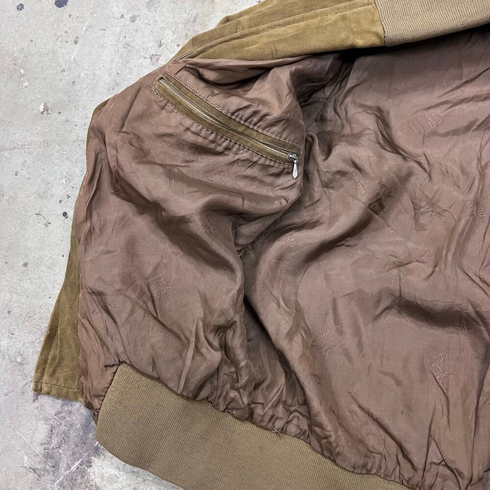 Vintage Suede Leather Bomber Jacket Knit Shawl Collar Light Brown Patina Size M - Picture 12 of 16